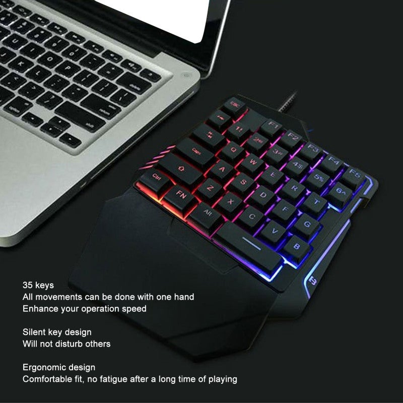 One Handed Gaming Keyboard: 35 Key Ergonomic Wrist Rest Silent ABS USB Wired - RGB Backlighting Professional Mini PC Keyboard for Pro Gaming Enthusiasts & Late Night Gaming Sessions - Image 5