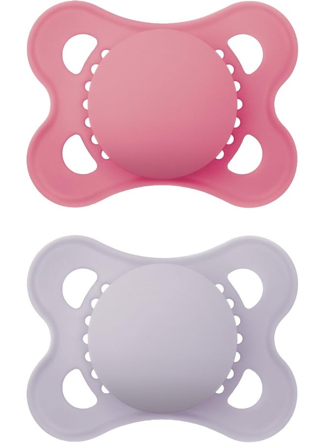 MAM Original Matte Baby Pacifier, Nipple Shape Helps Promote Healthy Oral Development, Sterilizer Case, 2 Pack, 0-6 Months, Girl,2 Count (Pack of 1) - Image 1