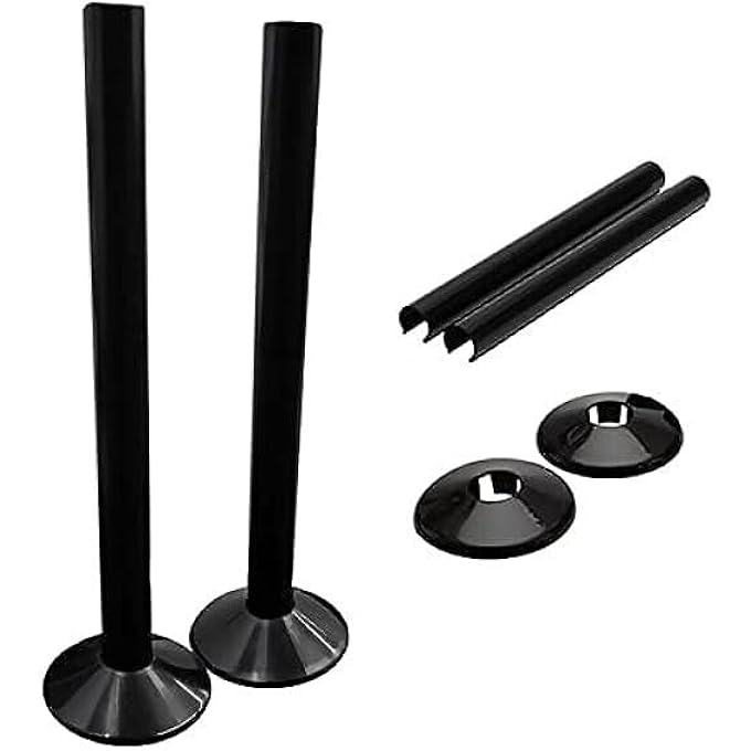 BLACK 15MM RADIATOR PIPE HOLE COLLARS COVER RADSNAPS (PACK OF 2 COLLAR & SLEEVE), BLACK - Image 1