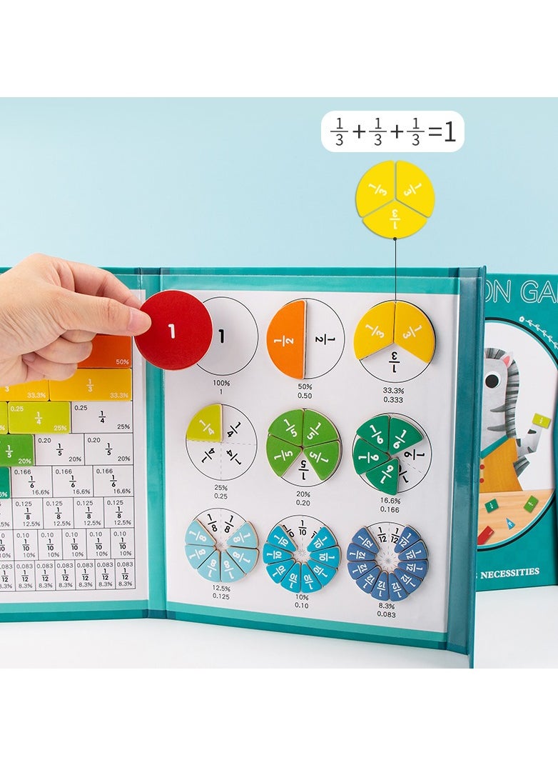 null - Babeland Hands DIY 102 Pcs Magnetic Fraction Tiles and Circles Set with Pen - Foldable Bottom Board, Learning Math Fraction Manipulatives for Kids - Image 1