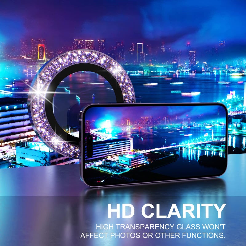 Choiche Compatible for iPhone 14 Pro/iPhone 14 Pro Max Camera Lens Protector Bling, 9H Tempered Glass Camera Cover Screen Protector Metal Ring Decoration Accessories (Glitter-Purple) - Image 5