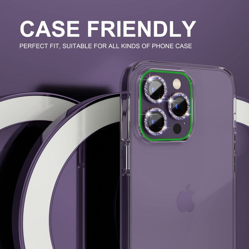 Choiche Compatible for iPhone 14 Pro/iPhone 14 Pro Max Camera Lens Protector Bling, 9H Tempered Glass Camera Cover Screen Protector Metal Ring Decoration Accessories (Glitter-Purple) - Image 4