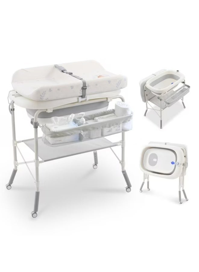 بانيو استحمام و طربيزة غيار للأطفال متعددة الوظائف مع حامل - Image 1