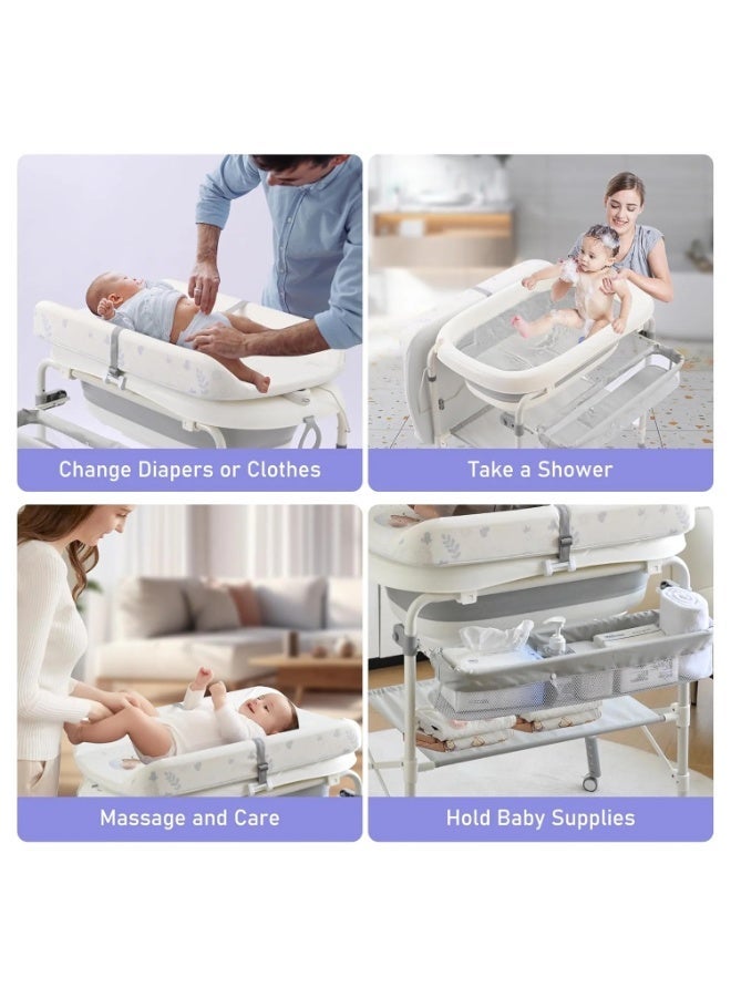 بانيو استحمام و طربيزة غيار للأطفال متعددة الوظائف مع حامل - Image 4