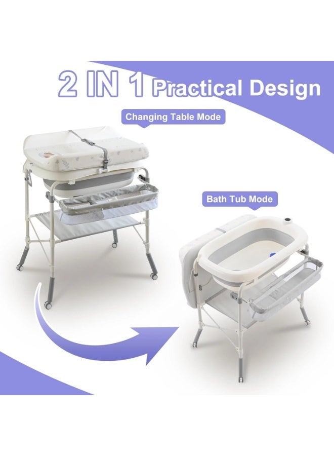 بانيو استحمام و طربيزة غيار للأطفال متعددة الوظائف مع حامل - Image 2