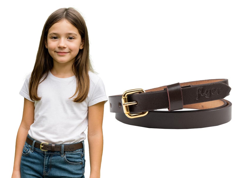 Flyer Girls Brown Belt for 4, 4–5, 5, 5–6, 6 Years – Real Leather Adjustable Belt for Kids – Ideal for Jeans, Frocks & Uniform BR1381 - Image 1