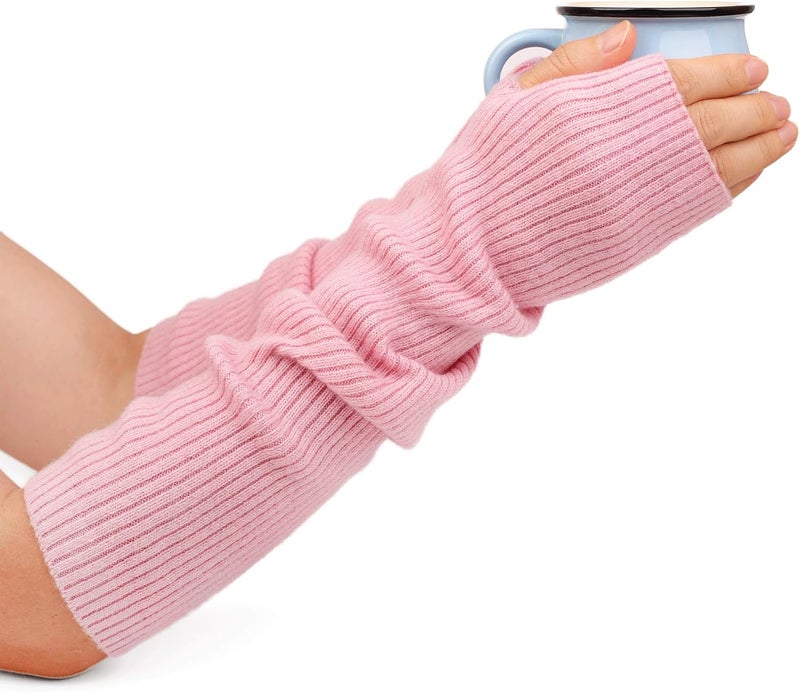 F Flammi Cashmere Blended Arm Warmer for Women Winter Fingerless Gloves Knit Mitten Gloves Wrist Warmer with Thumb Hole - Image 2