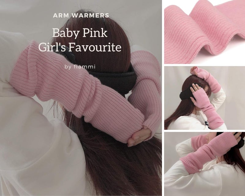 F Flammi Cashmere Blended Arm Warmer for Women Winter Fingerless Gloves Knit Mitten Gloves Wrist Warmer with Thumb Hole - Image 3