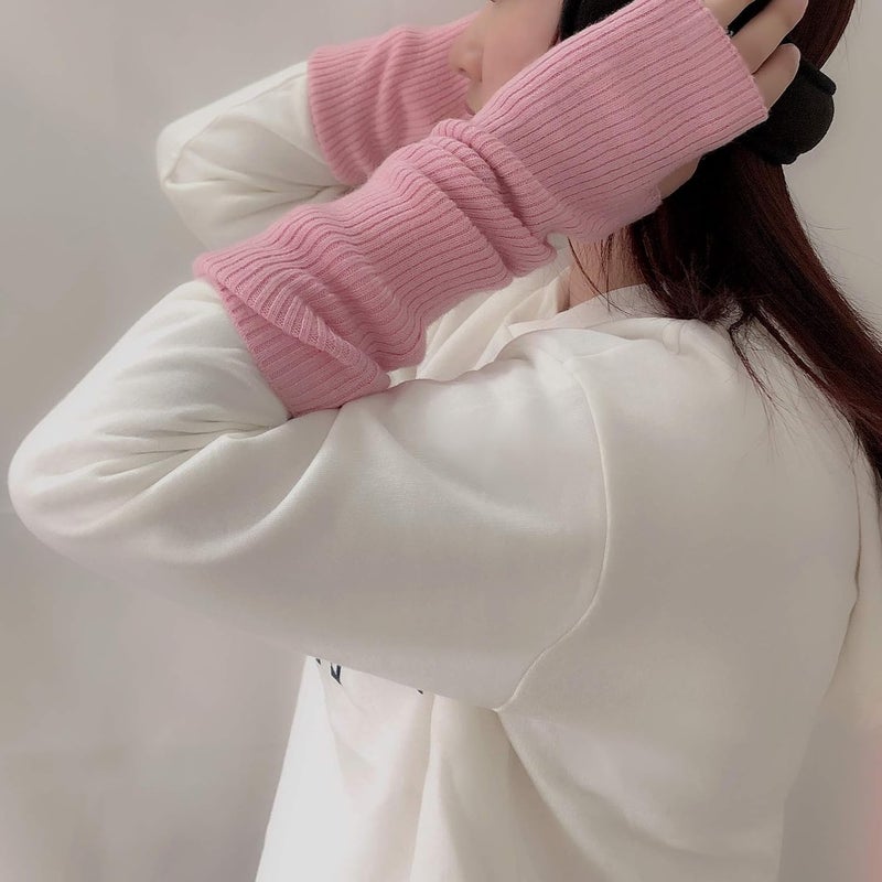 F Flammi Cashmere Blended Arm Warmer for Women Winter Fingerless Gloves Knit Mitten Gloves Wrist Warmer with Thumb Hole - Image 5
