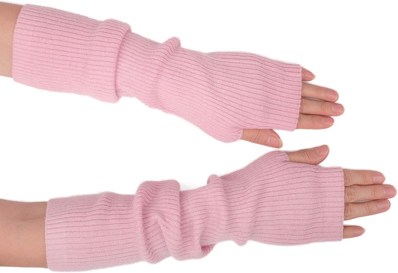 F Flammi Cashmere Blended Arm Warmer for Women Winter Fingerless Gloves Knit Mitten Gloves Wrist Warmer with Thumb Hole - Image 4
