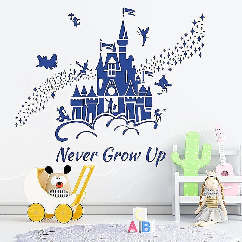 Supzone Castle Wall Stickers Fairy Tale Castle Never Grow Up Quotes Stars Wall Decor for Baby Nursery Room Kids Bedroom Wall Decal-Navy Blue - Image 5