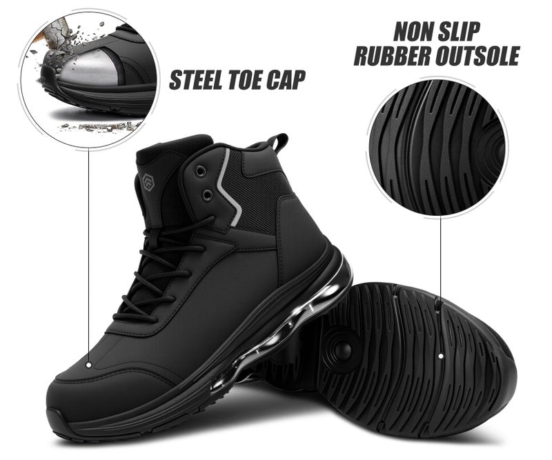 LARNMERN Steel Toe Work Boots Men Waterproof Non Slip Shoes Comfortable Lightweight Side Zipper Industrial Safety 6 Inch Boots 51763 (10.5 Men, Black) - Image 2