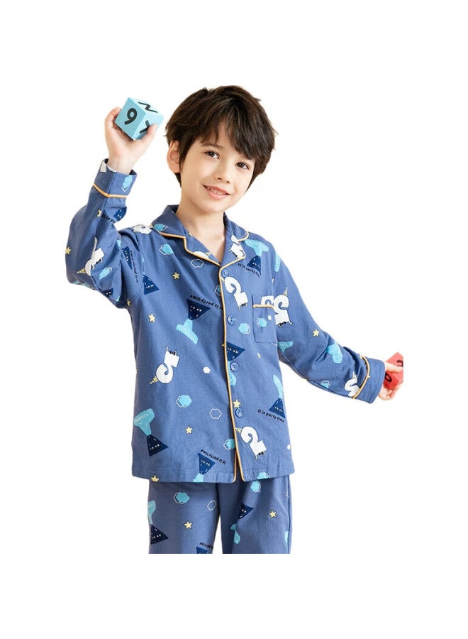 Fenton بيجامات أطفال، 100% قطن، أسلوب عصري رائع للأطفال الأكبر سناً، ربيع وصيف، ياقة قابلة للطي، ملابس تكييف هواء بأكمام طويلة للأولاد، Q9984711140 - Image 2