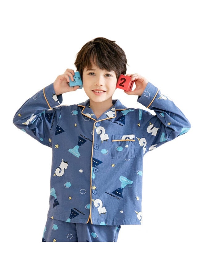 Fenton بيجامات أطفال، 100% قطن، أسلوب عصري رائع للأطفال الأكبر سناً، ربيع وصيف، ياقة قابلة للطي، ملابس تكييف هواء بأكمام طويلة للأولاد، Q9984711140 - Image 1