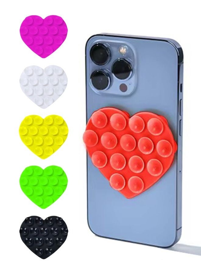 LEEKA 6 Piece Double Sided Heart shaped Silicone Suction Phone Mount Set – Premium Non Slip Hands Free Holder for Secure and Stable Selfies, Video Calls, and Comfortable Viewing on Any Surface Home and Travel Pad Heart-shape Double Sided Silicone Sucker Support Strong Adsorption Mobile Phone Fixed Pad Hand-Free Washable Suction Cup Bracket - Image 1