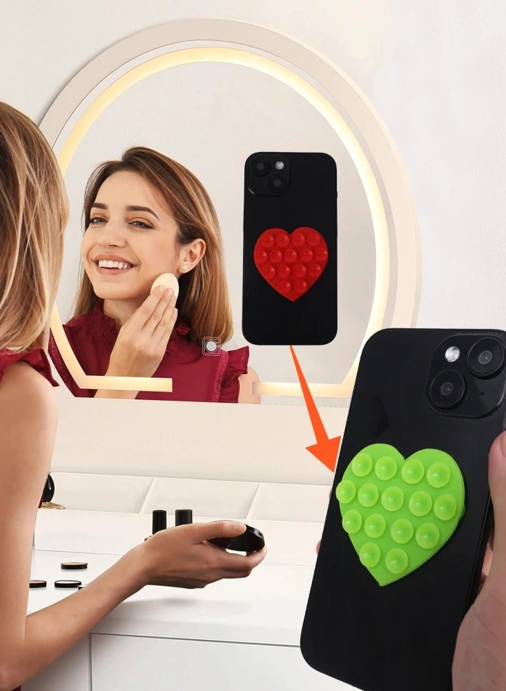 LEEKA 6 Piece Double Sided Heart shaped Silicone Suction Phone Mount Set – Premium Non Slip Hands Free Holder for Secure and Stable Selfies, Video Calls, and Comfortable Viewing on Any Surface Home and Travel Pad Heart-shape Double Sided Silicone Sucker Support Strong Adsorption Mobile Phone Fixed Pad Hand-Free Washable Suction Cup Bracket - Image 2