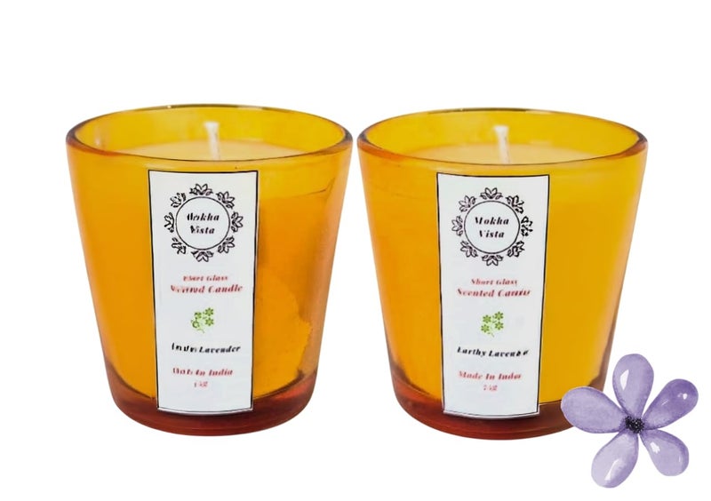 Scented Candles Lavender Fragrance Perfume Candles for Home Decor Amber Short Glass Christmas Candles Natural Soy Wax Set of 2 75g Each Aroma Candles from Mokha Vista - Image 1