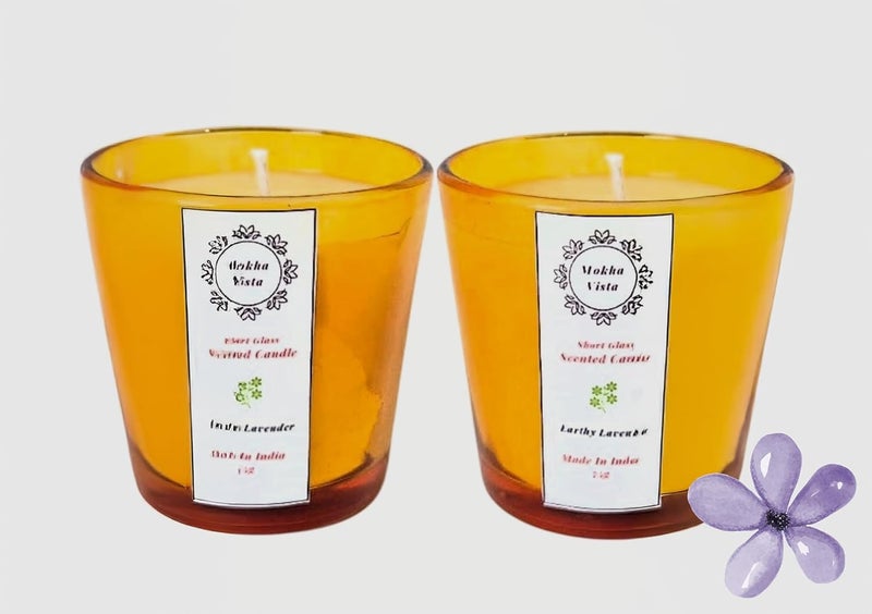 Scented Candles Lavender Fragrance Perfume Candles for Home Decor Amber Short Glass Christmas Candles Natural Soy Wax Set of 2 75g Each Aroma Candles from Mokha Vista - Image 2