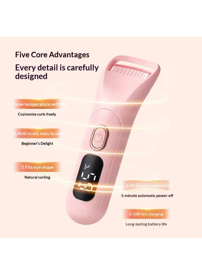 Electric Heated Eyelash Curler, Long-Lasting Eyelash Curler, Mini Portable USB Rechargeable Eyelash Curler Pink - Image 2