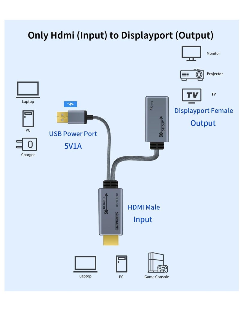 Generic - محول HDMI إلى DisplayPort 4k@60Hz، كابل محول ذكر إلى أنثى HDMI إلى DP 1.2 مع طاقة USB للشاشة والكمبيوتر وPS4 وسرعة عالية ومتوافق مع HDCP2.2، 0.65 قدم، 0.2 متر، غير ثنائي الاتجاه - Image 1