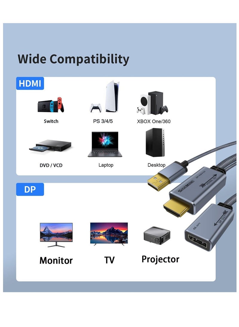 Generic - محول HDMI إلى DisplayPort 4k@60Hz، كابل محول ذكر إلى أنثى HDMI إلى DP 1.2 مع طاقة USB للشاشة والكمبيوتر وPS4 وسرعة عالية ومتوافق مع HDCP2.2، 0.65 قدم، 0.2 متر، غير ثنائي الاتجاه - Image 1