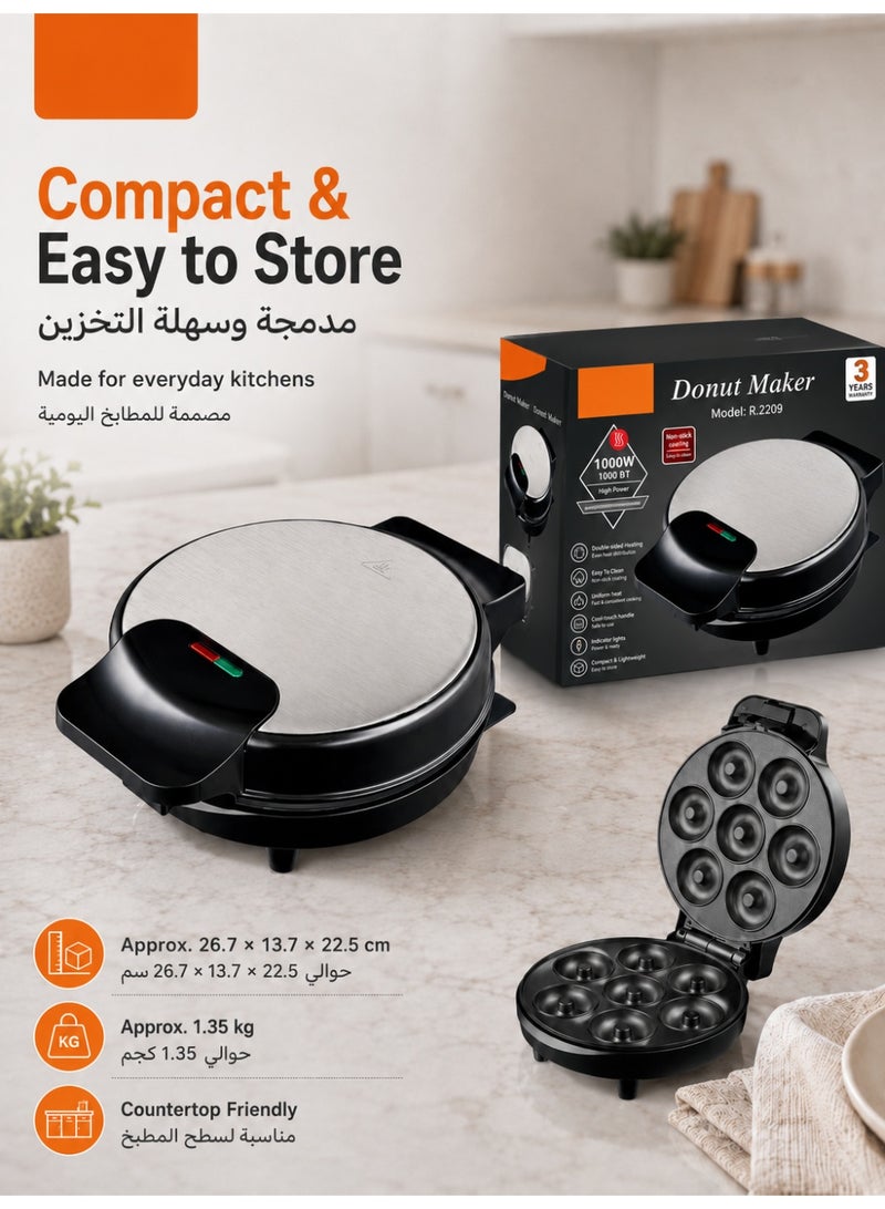 RUIYADA Donut Maker, 1000W Electric Mini Doughnut Machine with 7-Cavity Non-Stick Plates, Double-Sided Heating, Easy Clean Compact Donut Baking Machine for Home Breakfast, Kids Snacks, Desserts & Party Treats - Image 4