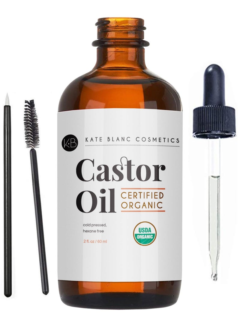 Kate Blanc Castor Oil USDA Certified Organic for Eyelashes, Eyebrows and Hair 2oz - Image 1