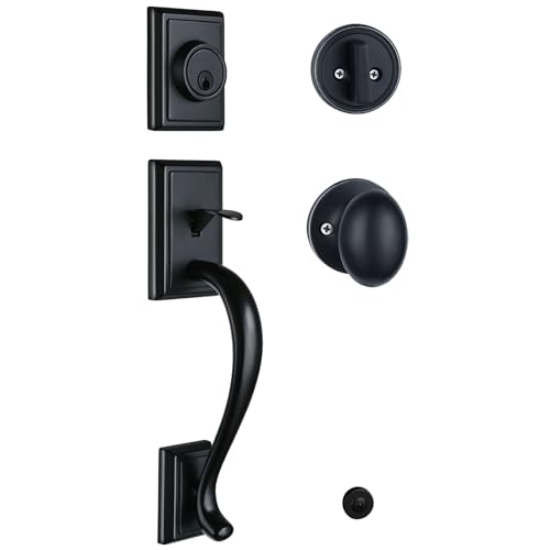 HISAFE Matte Black Front Door Handle Set for Entry/Back Door, Exterior Door Lockset with Deadbolt&Knob, Reversible for Right&Left Handed - Image 1