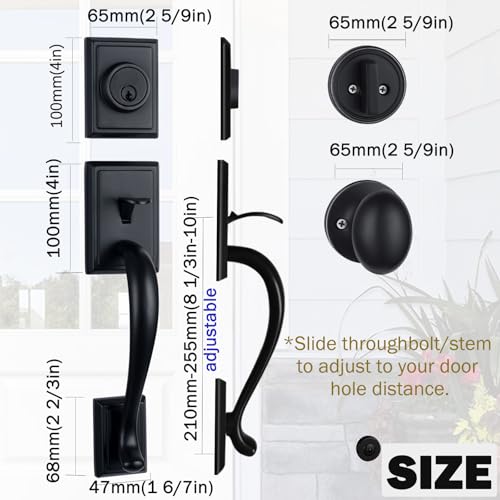 HISAFE Matte Black Front Door Handle Set for Entry/Back Door, Exterior Door Lockset with Deadbolt&Knob, Reversible for Right&Left Handed - Image 5