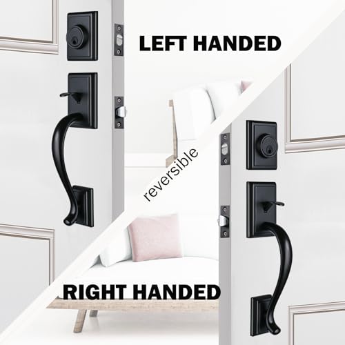 HISAFE Matte Black Front Door Handle Set for Entry/Back Door, Exterior Door Lockset with Deadbolt&Knob, Reversible for Right&Left Handed - Image 4