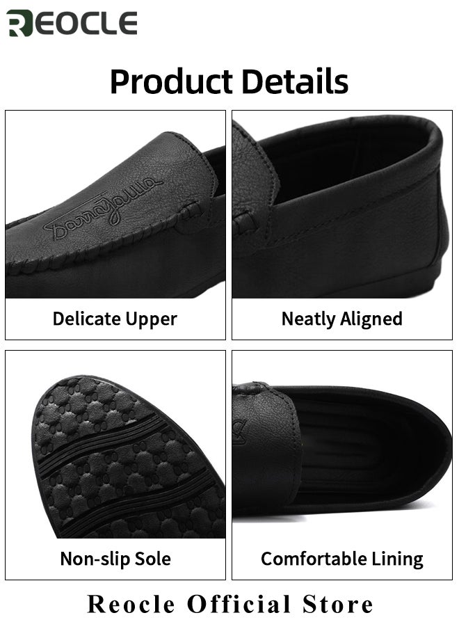REOCLE - Men's Loafers Flat Heel Anti-Slip Lightweight Slip-ons Soft Sole Leather Shoes with Casual Style Round Toe Loafer for Family Gathering & Casual Party - Image 1