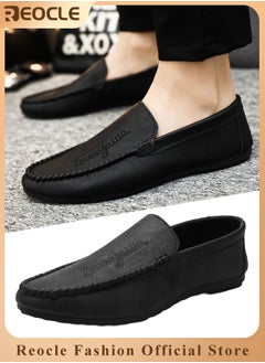 Men's Loafers Flat Heel Anti-Slip Lightweight Slip-ons Soft Sole Leather Shoes with Casual Style Round Toe Loafer for Family Gathering & Casual Party