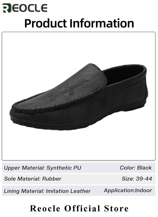 REOCLE - Men's Loafers Flat Heel Anti-Slip Lightweight Slip-ons Soft Sole Leather Shoes with Casual Style Round Toe Loafer for Family Gathering & Casual Party - Image 1