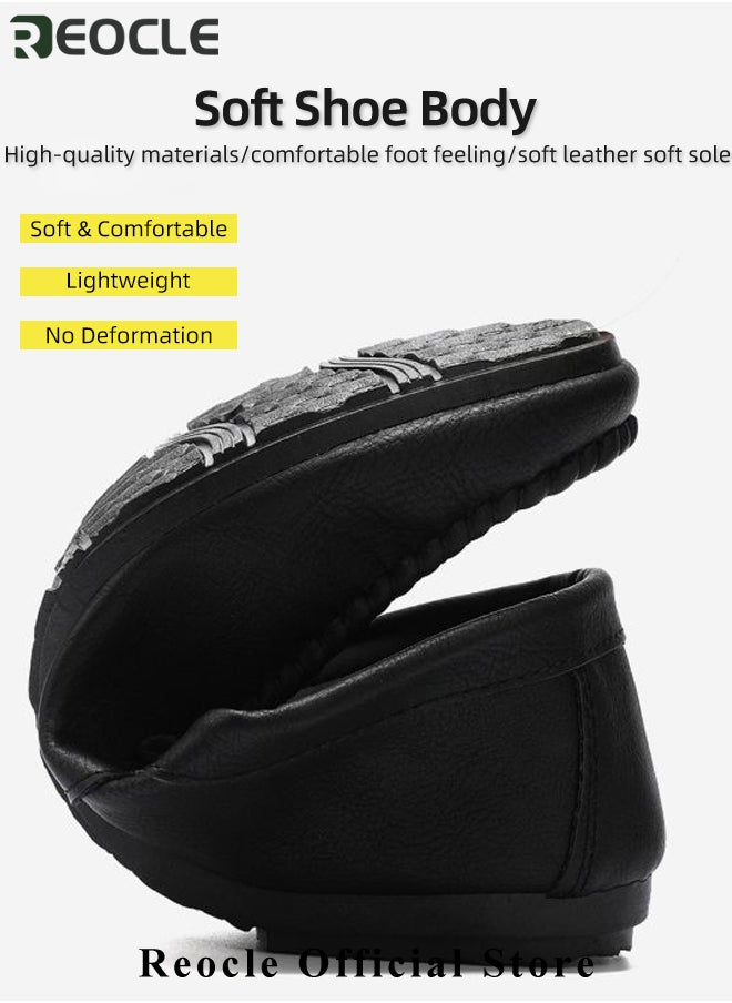REOCLE - Men's Loafers Flat Heel Anti-Slip Lightweight Slip-ons Soft Sole Leather Shoes with Casual Style Round Toe Loafer for Family Gathering & Casual Party - Image 1