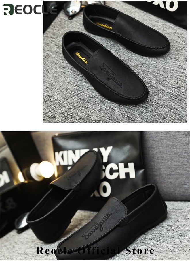 REOCLE - Men's Loafers Flat Heel Anti-Slip Lightweight Slip-ons Soft Sole Leather Shoes with Casual Style Round Toe Loafer for Family Gathering & Casual Party - Image 1