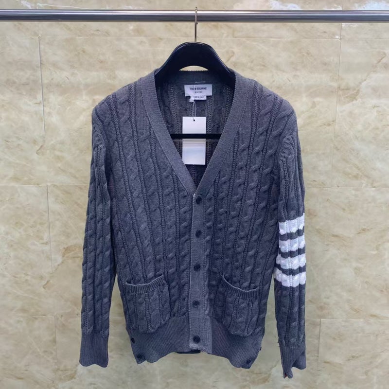 [Strength Factory] Tide Brand Tb23 New Twist Fine Knitting Technology Comfortable Leisure Joker Knitted Cardigan - Image 1