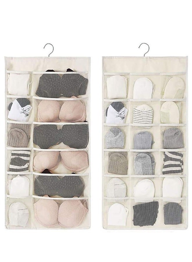 Closet Hanging Organizer with Pockets, Wardrobe Organizers Storage Bags for Bra Underwear Underpants Shoes Socks, Beige  - Image 1