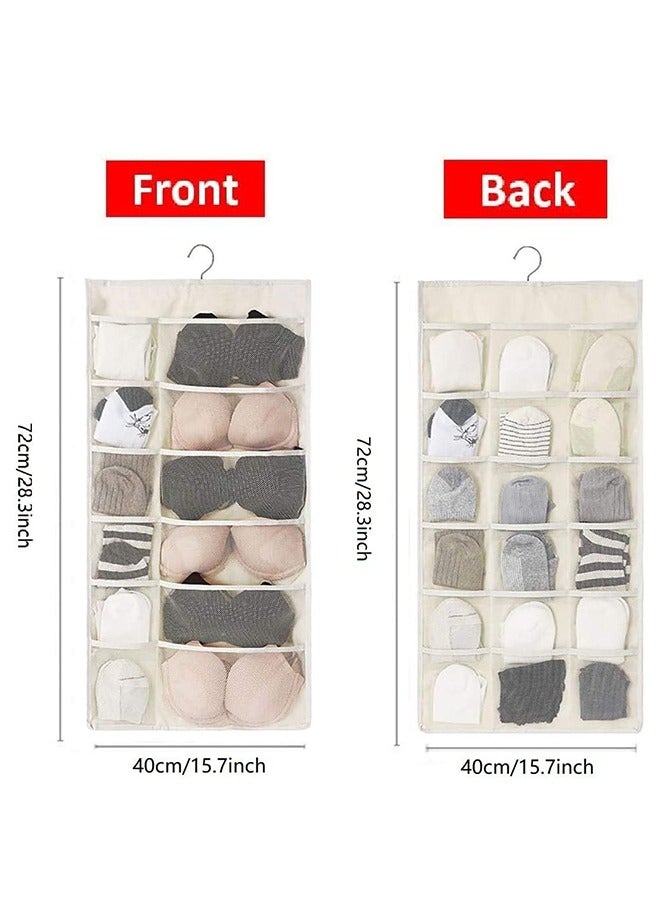 Closet Hanging Organizer with Pockets, Wardrobe Organizers Storage Bags for Bra Underwear Underpants Shoes Socks, Beige  - Image 2