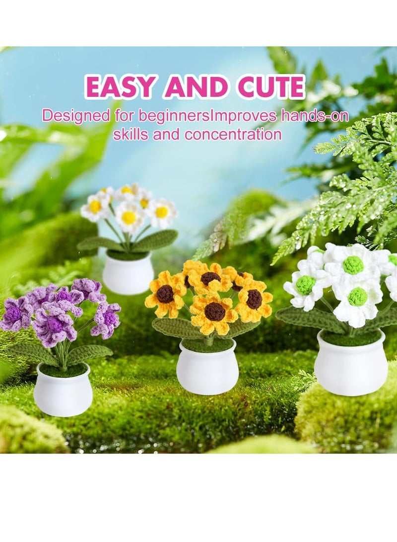 SYOSI Crochet Kit for Beginners 4PCS Cute Flowers Series Daisy Beginner Crochet Plants Kit with Step by Step Instructions Tutorials Yarns Hook and Knitting Kit White Yellow Purple Yellow Heart - Image 3