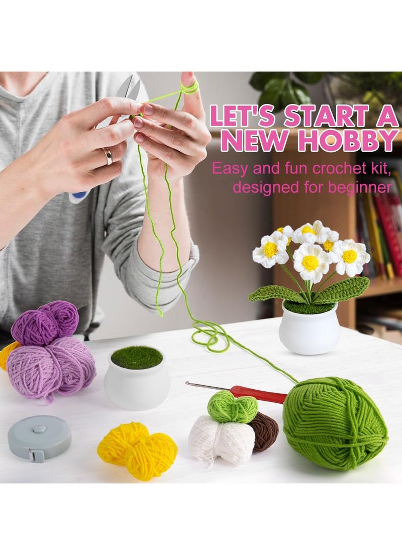 SYOSI Crochet Kit for Beginners 4PCS Cute Flowers Series Daisy Beginner Crochet Plants Kit with Step by Step Instructions Tutorials Yarns Hook and Knitting Kit White Yellow Purple Yellow Heart - Image 5