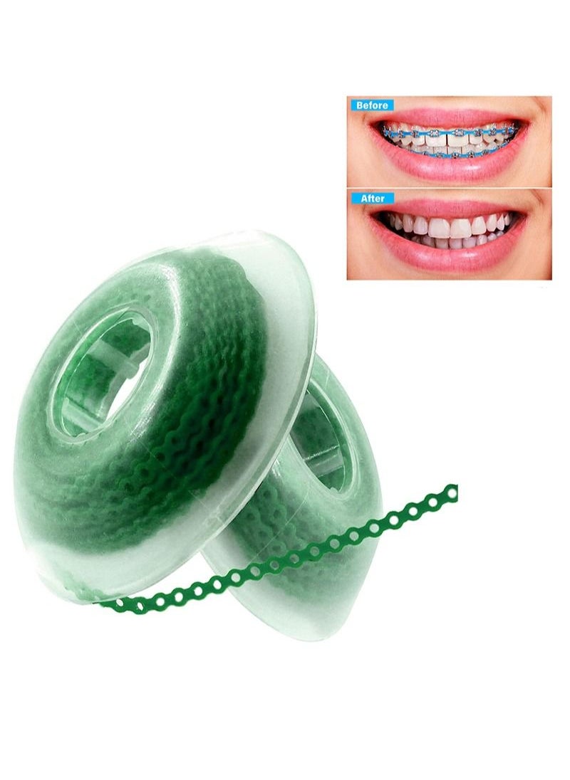 HaLunhi 2 Rolls Of 2.28m Each Orthodontic Braces Rubber Chain，The Braces Dynamic Chain Consists Of A Short Filament Chain (Short，0.136 In (3.3 mm)，Forst Green)  - Image 1