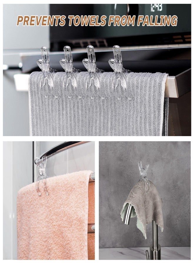 ان اي هوم مجموعة من 4 مشابك مناشف مطبخ شفافة من NiHome، مزودة بنابض، تصميم مانع للانزلاق لتثبيت آمن، شفافة ومتينة، تناسب معظم رفوف المناشف، سهلة الاستخدام في المطابخ والحمامات وغيرها - Image 3