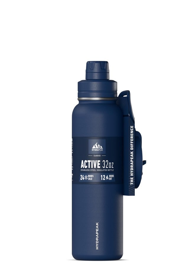Hydrapeak 32oz Sport Insulated Water Bottle with Straw & Chug Lid, Leak & Spill Proof, Keeps Drinks Cold for 24 Hours, Hot for 12 Hours, Premium Stainless Steel Water Bottles (32oz, Navy) - Image 1