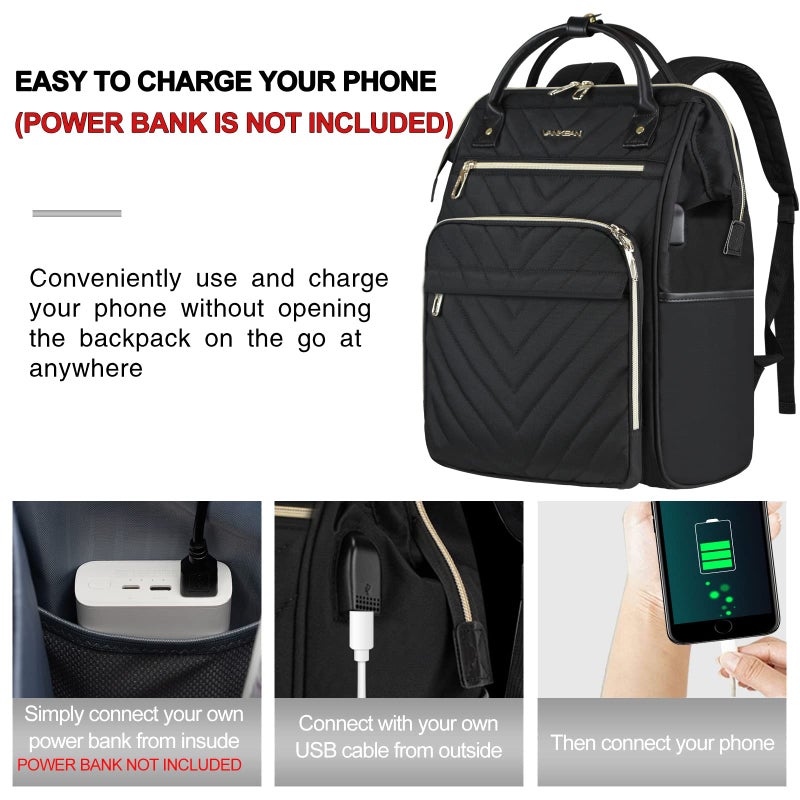VANKEAN 17 Inch Laptop Backpack for Women Men Fashion Computer Work Bag, Large Capacity Waterproof Backpack with USB Port & RFID Pockets, College Daypack Business Travel, Black - Image 3