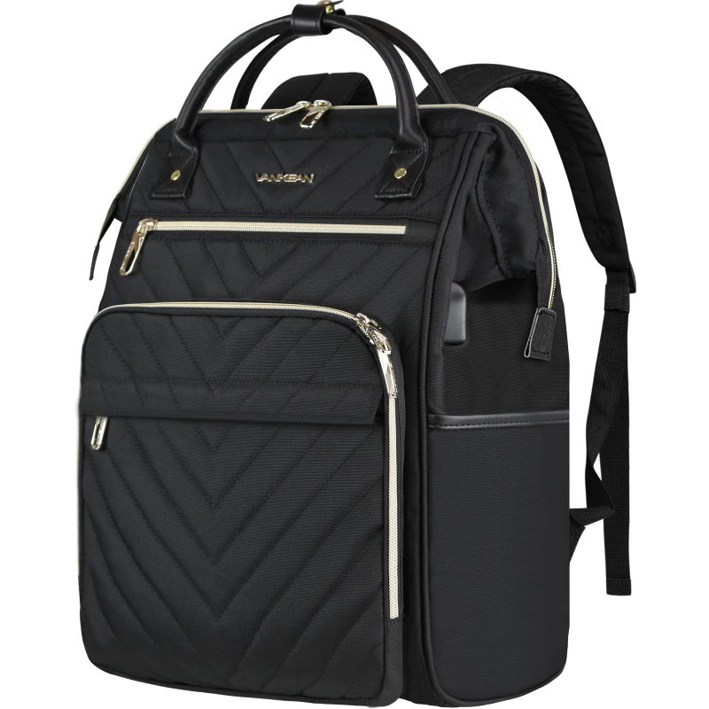 VANKEAN 17 Inch Laptop Backpack for Women Men Fashion Computer Work Bag, Large Capacity Waterproof Backpack with USB Port & RFID Pockets, College Daypack Business Travel, Black - Image 1