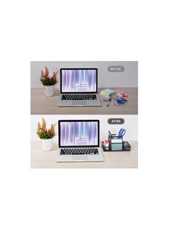 منظم مكتب شبكي معدني - حامل أقلام - حامل ورق - لوازم مكتبية - منظم تخزين للإكسسوارات للمنزل والمدرسة - أسود - 4 أقسام - أسود - Image 3