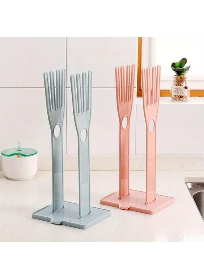Blue Kitchen Organizer Detachable Gloves Drying Rack with Drain Tray Heavy Duty Plastic - Image 5