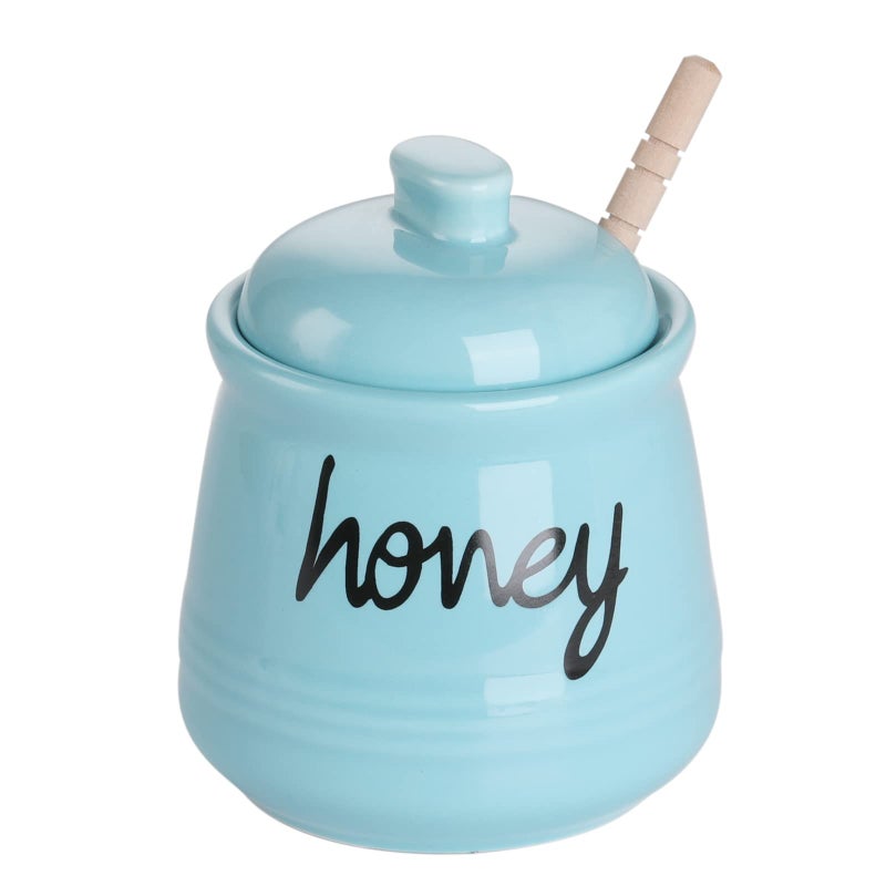 Honey Jar with Dipper and Lid Ceramic Honey Pot 12oz Turquoise