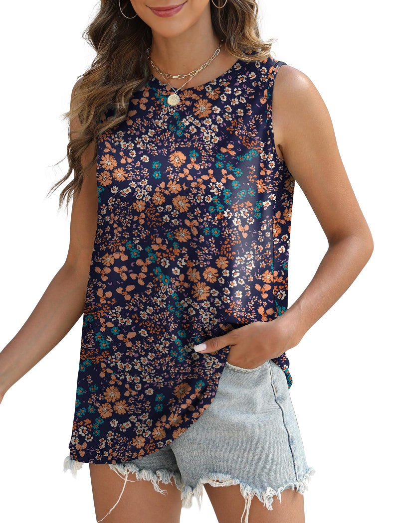 Sampeel Tank Top for Women Trendy Summer Clothes Flowy Floral Vacation Outfits Daisy Blue S - Image 4