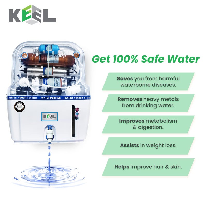 KEEL جهاز تنقية المياه كيل سويفت 15 لتر ROUVTDS 14 طبقة تنقية مياه كهربائي أوتوماتيكي بالكامل قابل للتعليق على الحائط للاستخدام المنزلي والمكتبي ضمان لمدة سنة على المحرك SMPS - Image 3